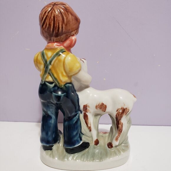 Farmer Country Boy w/ Sheep Lamb Porcelain Figurine  ( 6" × 3.5") - Picture 3 of 7